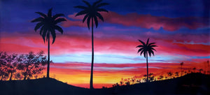 Original Oil Painting on Canvas depicting a colorful Sunset at Cocora Valley Park