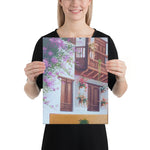 Street and House with Balcony Canvas Print - Left Side