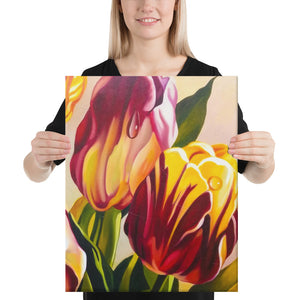 Pink and Yellow Tulips Canvas Print - Right Side