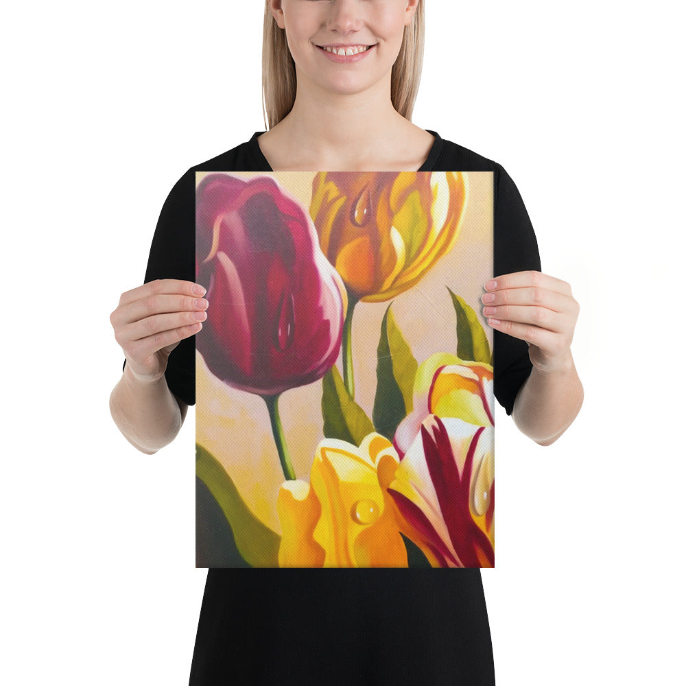 Pink and Yellow Tulips Canvas Print - Left Side
