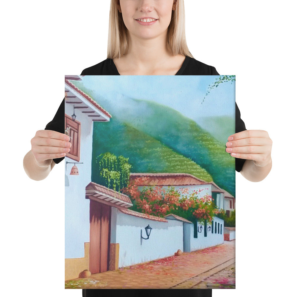 Street and House with Balcony Canvas Print - Middle