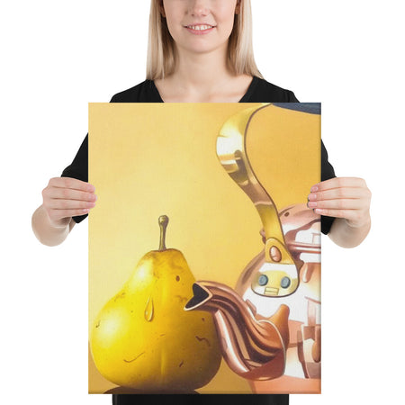 Bronze Teapot and Peaches Canvas Print - Left Side