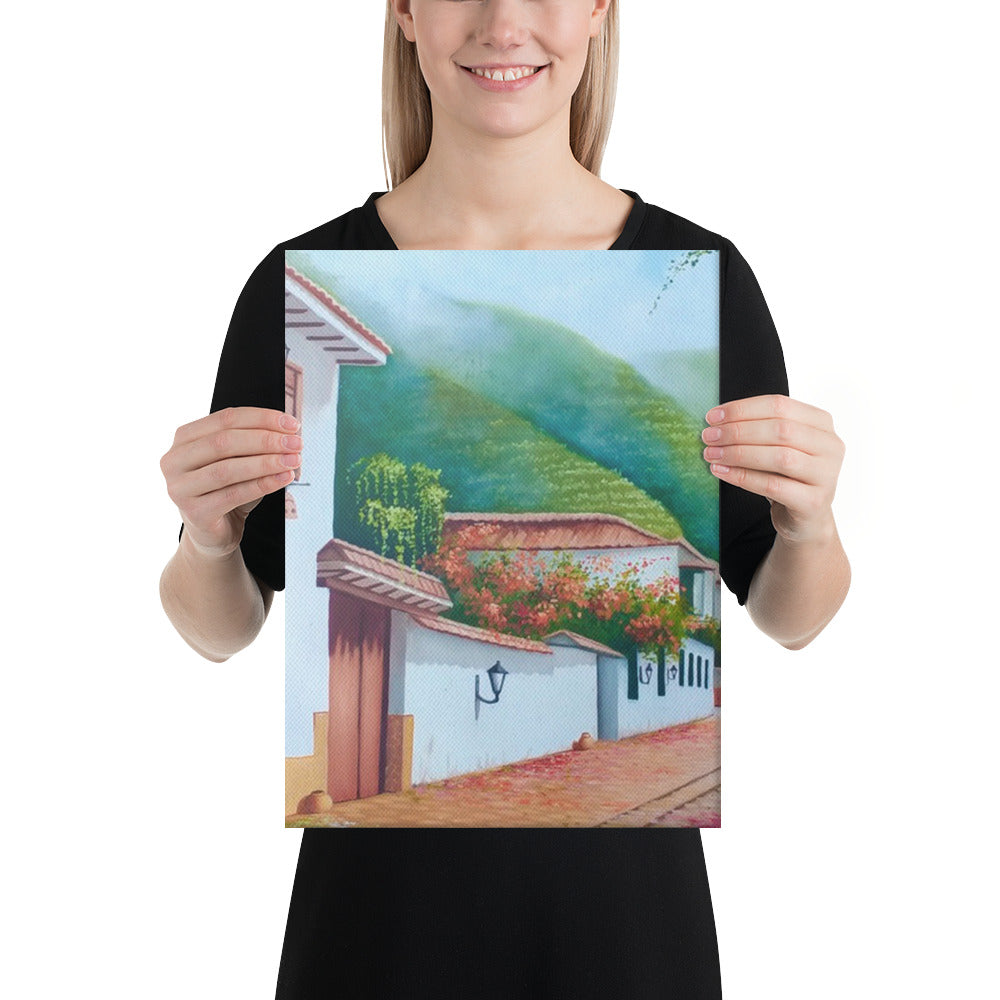 Street and House with Balcony Canvas Print - Middle