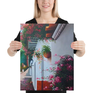 Street and House with Balcony Canvas Print - Right Side