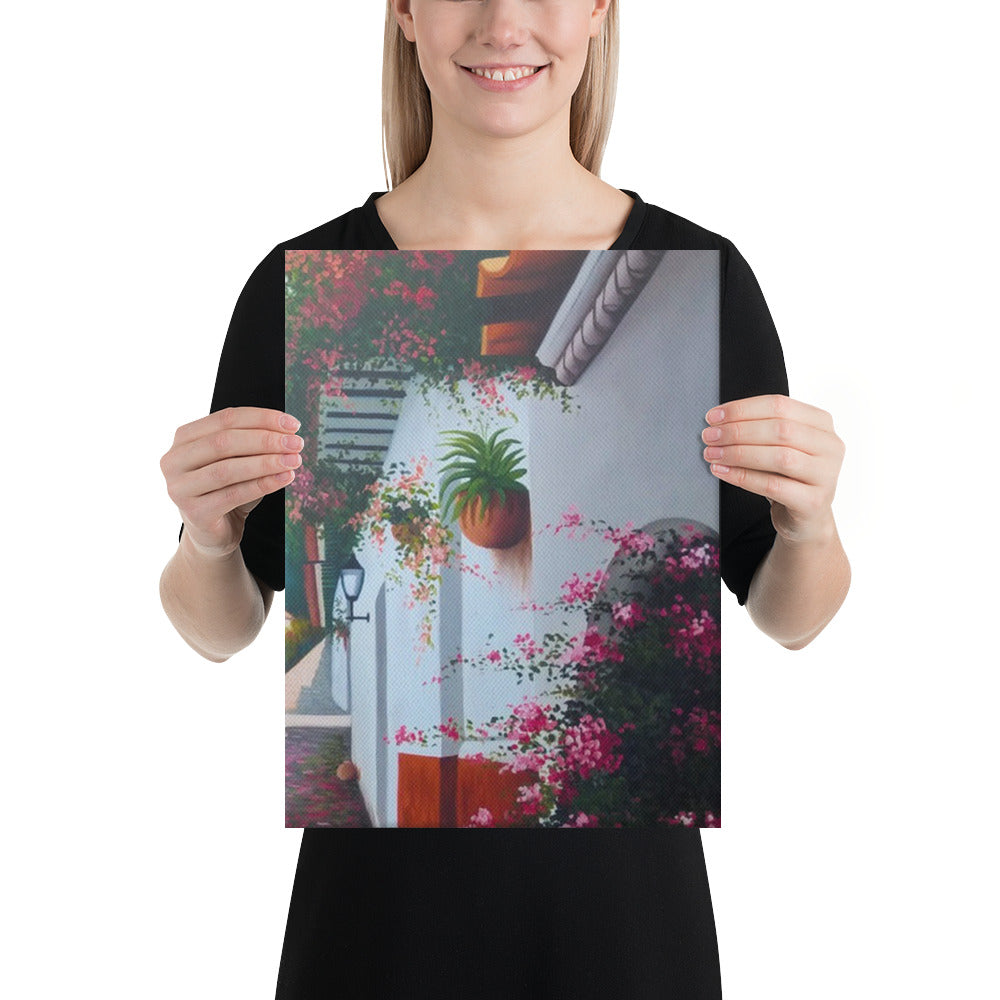 Street and House with Balcony Canvas Print - Right Side