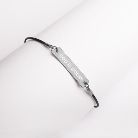 GOD IS GOOD Engraved Silver Bar String Bracelet