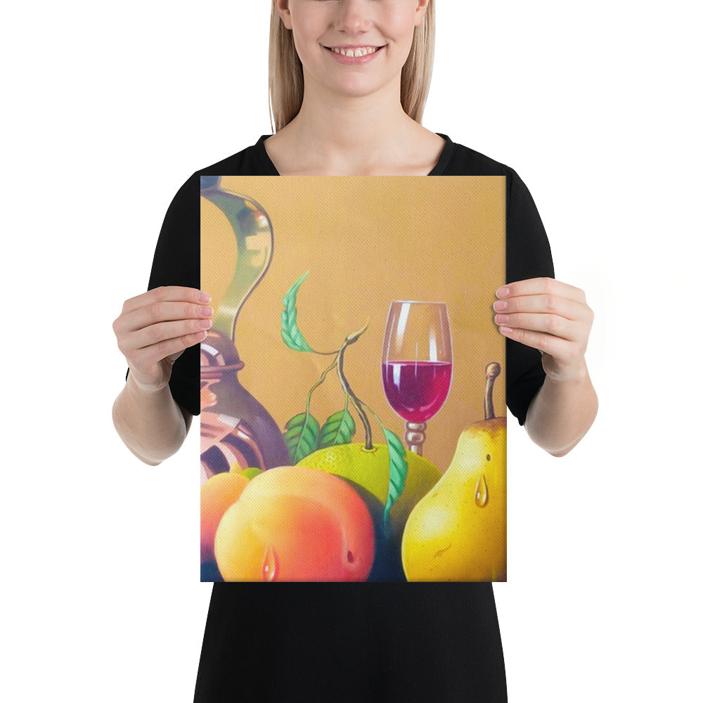 Bronze Teapot, Wine Glass and Candle Canvas Print - Middle